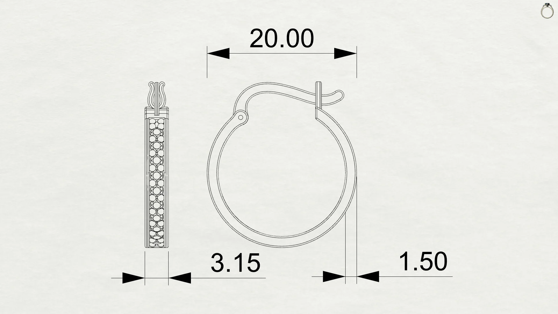Single-Row Pavé Hoop Earrings 3D Model — view 7
