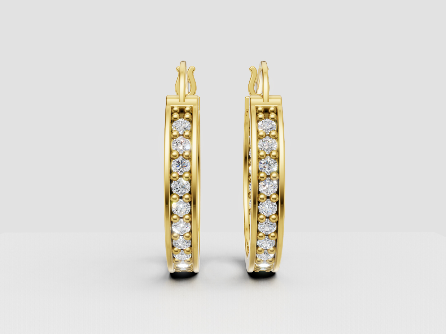 Single-Row Pavé Hoop Earrings 3D Model — view 3