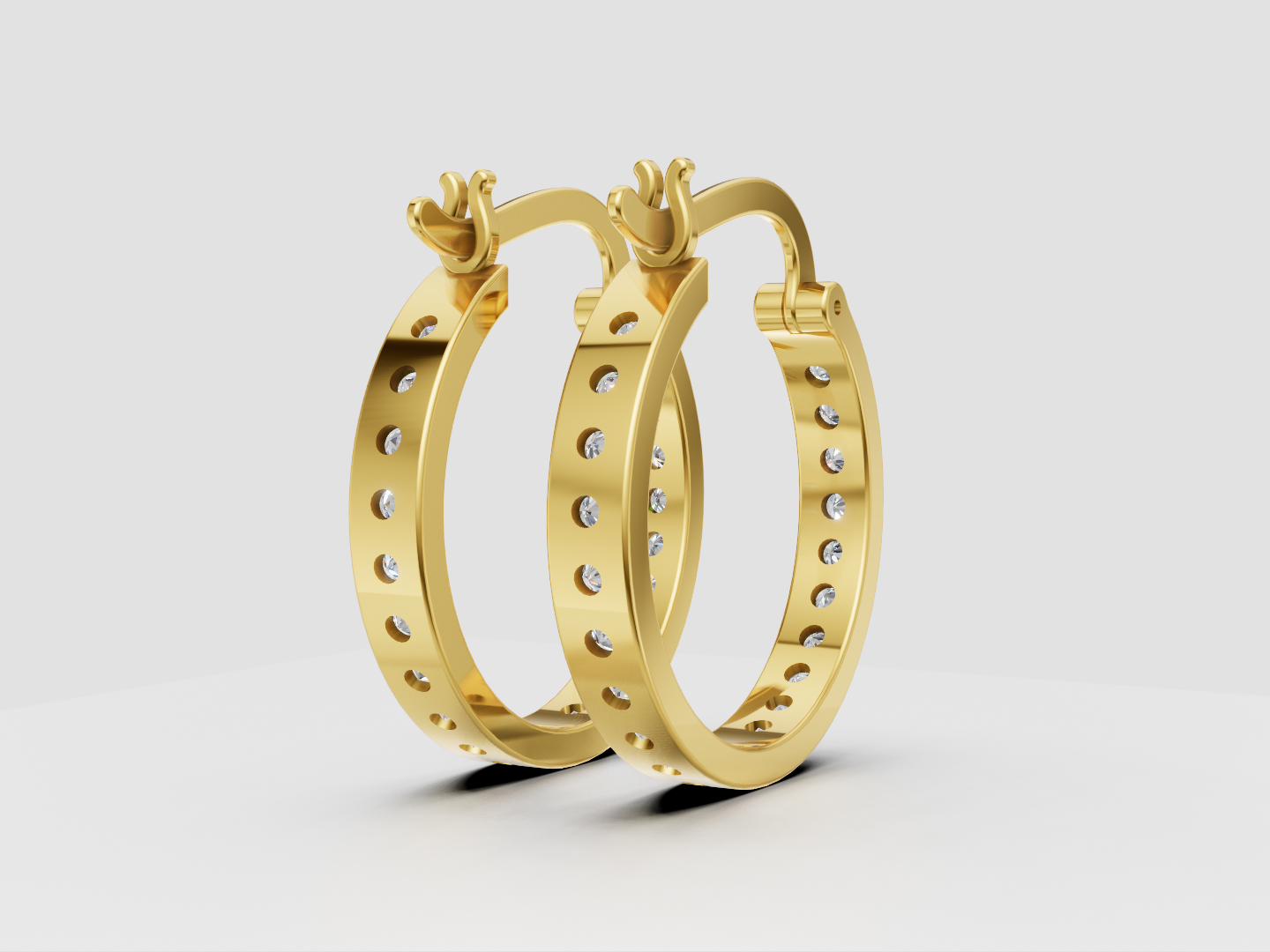 Single-Row Pavé Hoop Earrings 3D Model — view 4
