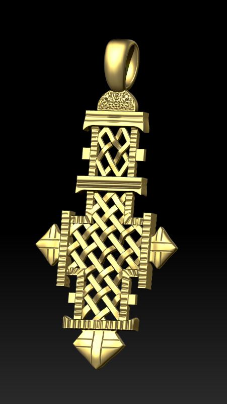 Ethiopian Coptic Woven Latticework Cross Pendant — view 6