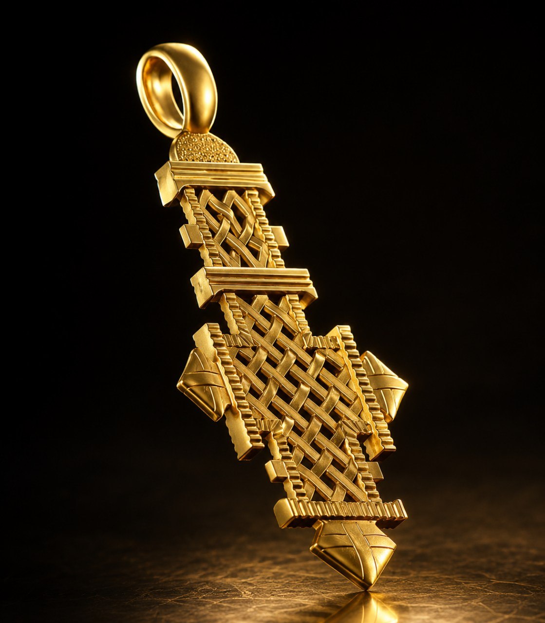 Ethiopian Coptic Woven Latticework Cross Pendant — view 2