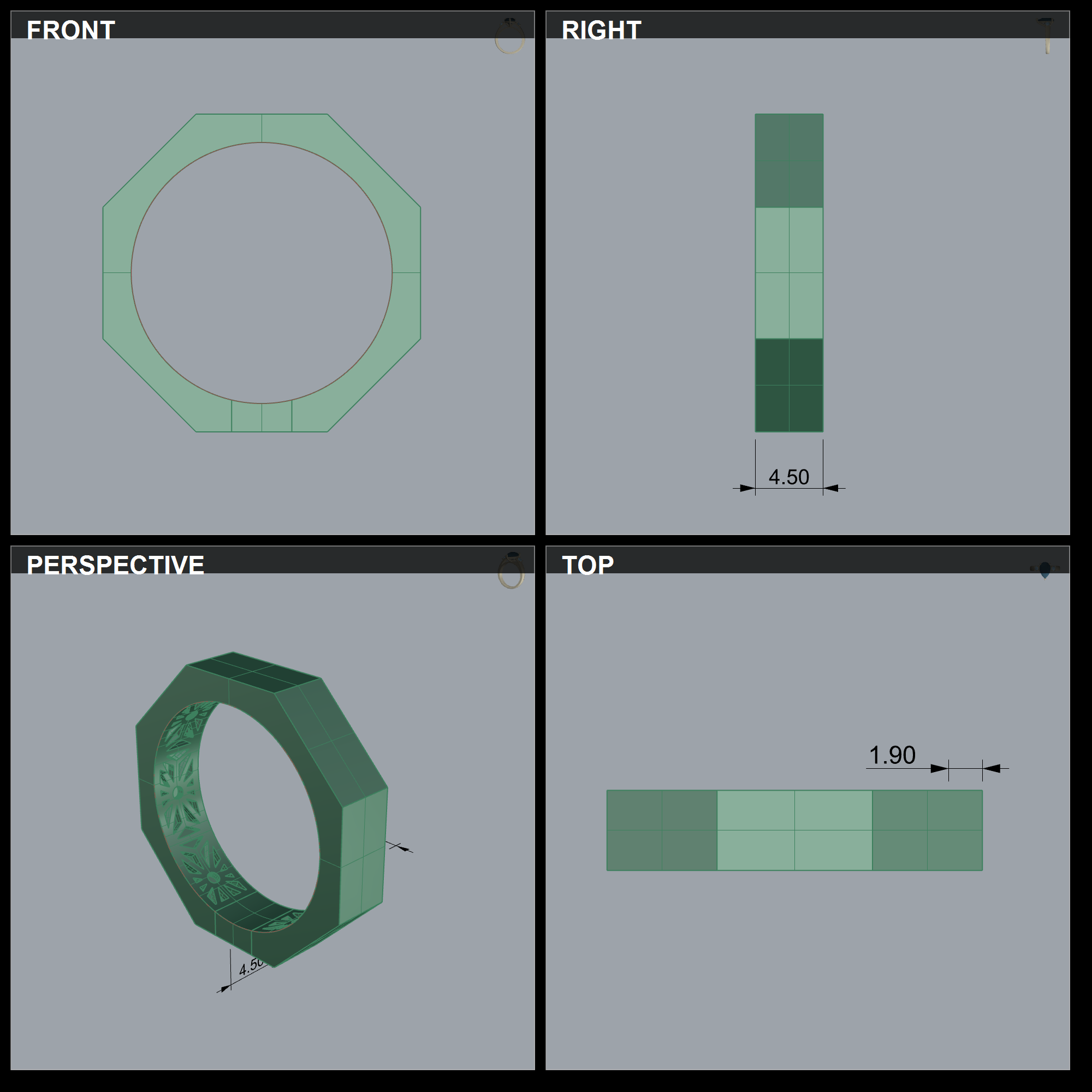 Octagonal Band Ring with Inner Openwork Gallery — view 8
