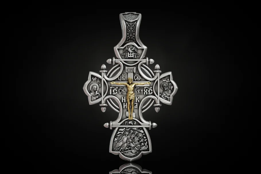 Crucifixion Icon Orthodox Cross Pendant — view 2