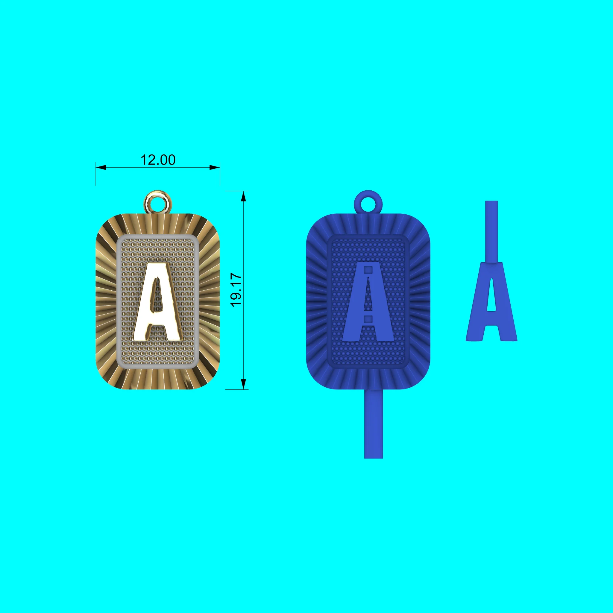 Luxury A Letter Pendant CAD Model Gold Jewelry PD020 — view 2