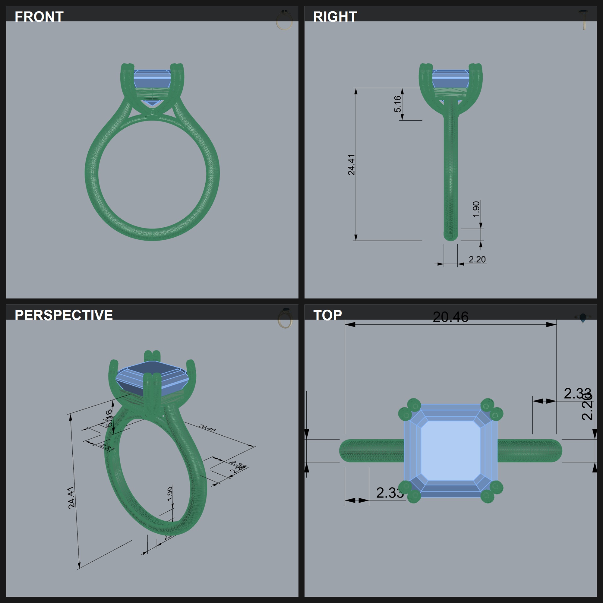 Solitaire Ring Asscher Cut Cathedral Double Prong — view 2