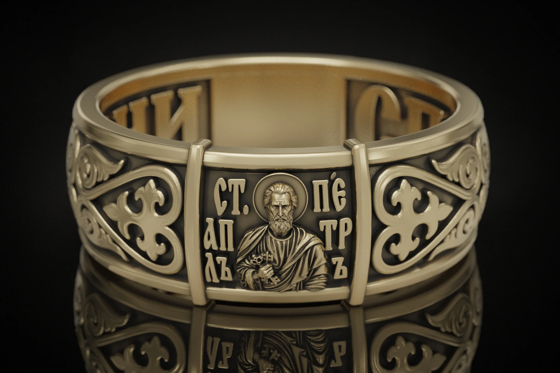 Ornate St. Peter Apostle Orthodox Ring — view 2