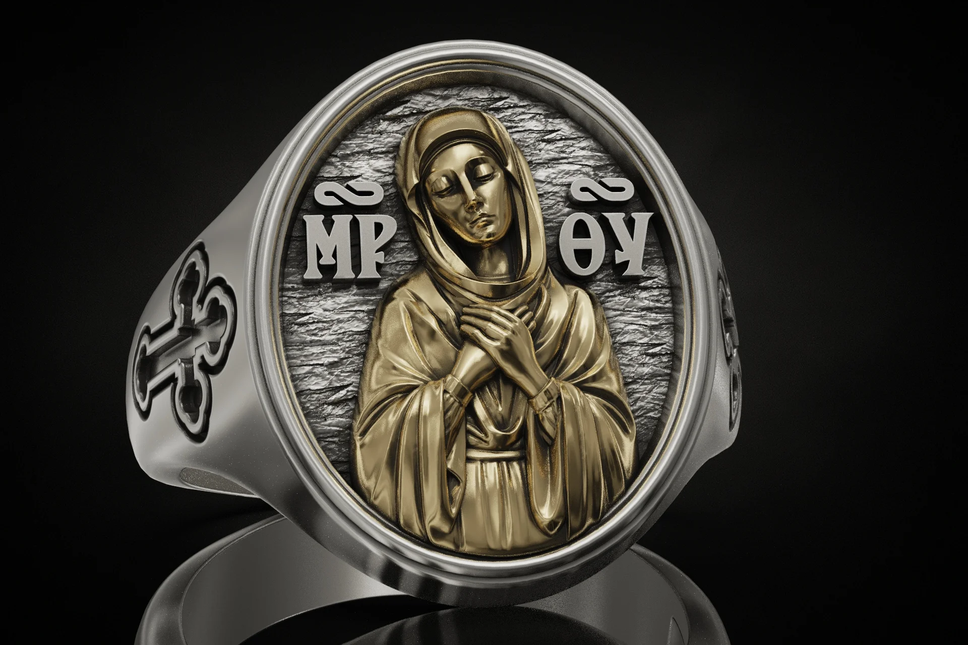 Virgin Mary Orthodox Signet Ring — view 3