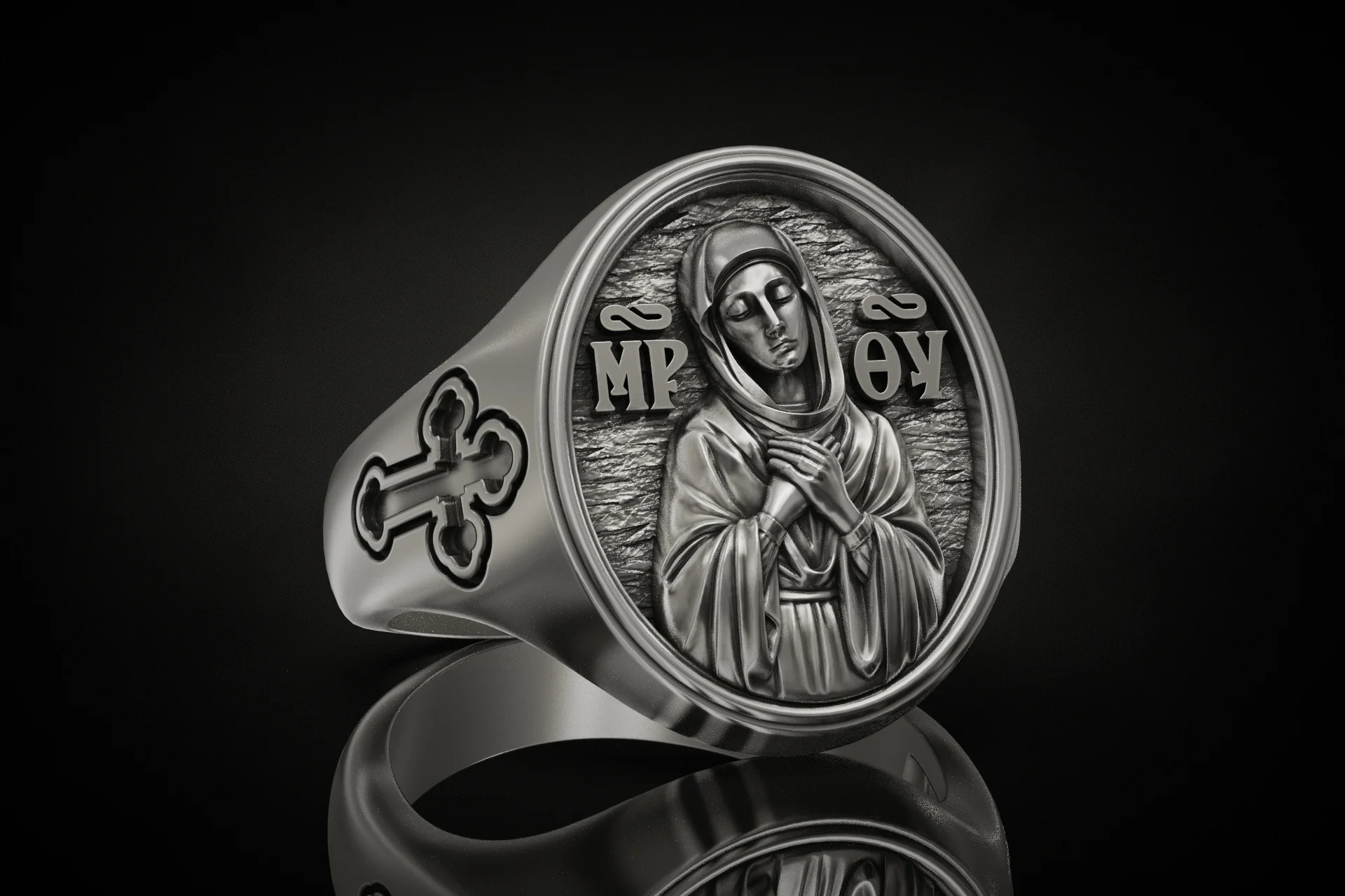 Virgin Mary Orthodox Signet Ring — view 2