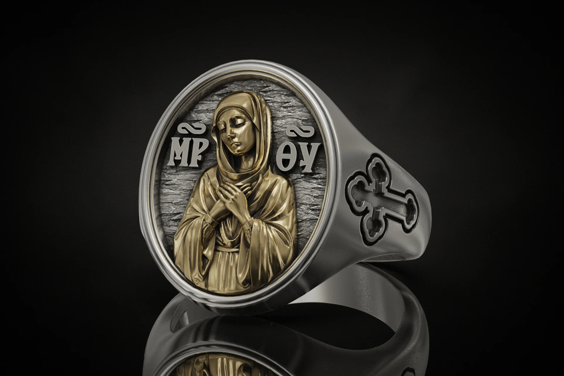 Virgin Mary Orthodox Signet Ring — view 4