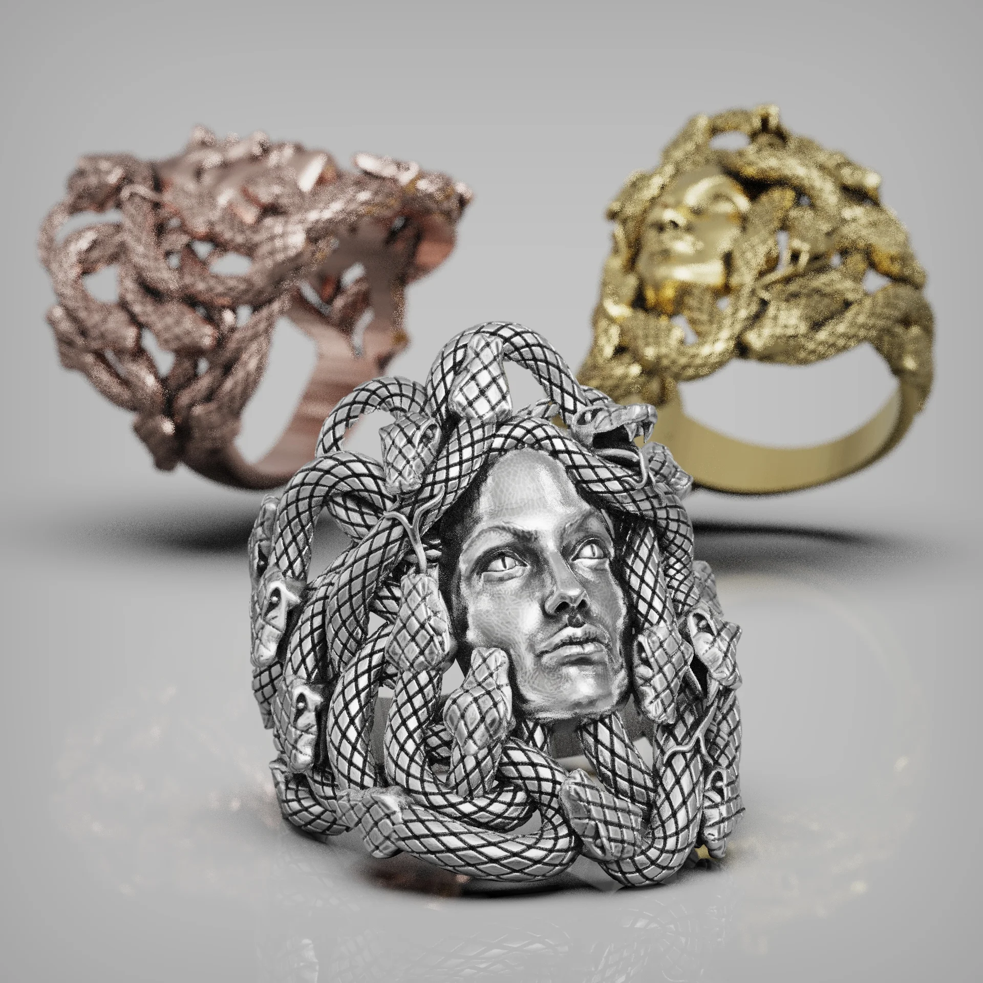 Mythological Medusa Snakes Head Ring — view 2