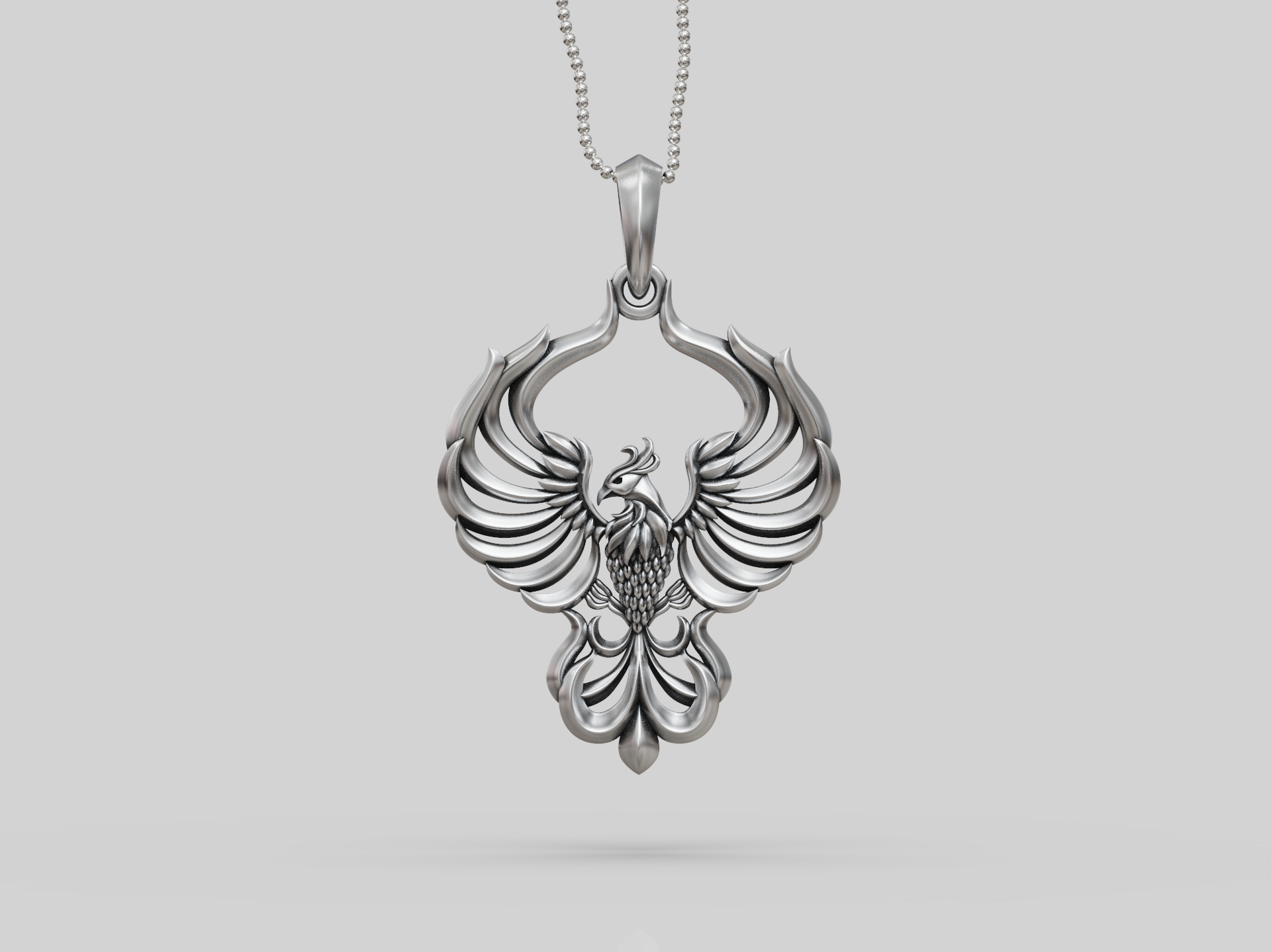 Mythical Fenix Bird Pendant with Spread Wings