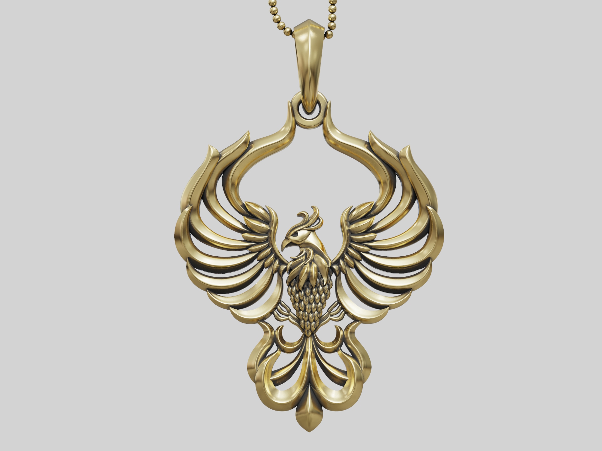 Mythical Fenix Bird Pendant with Spread Wings — view 3