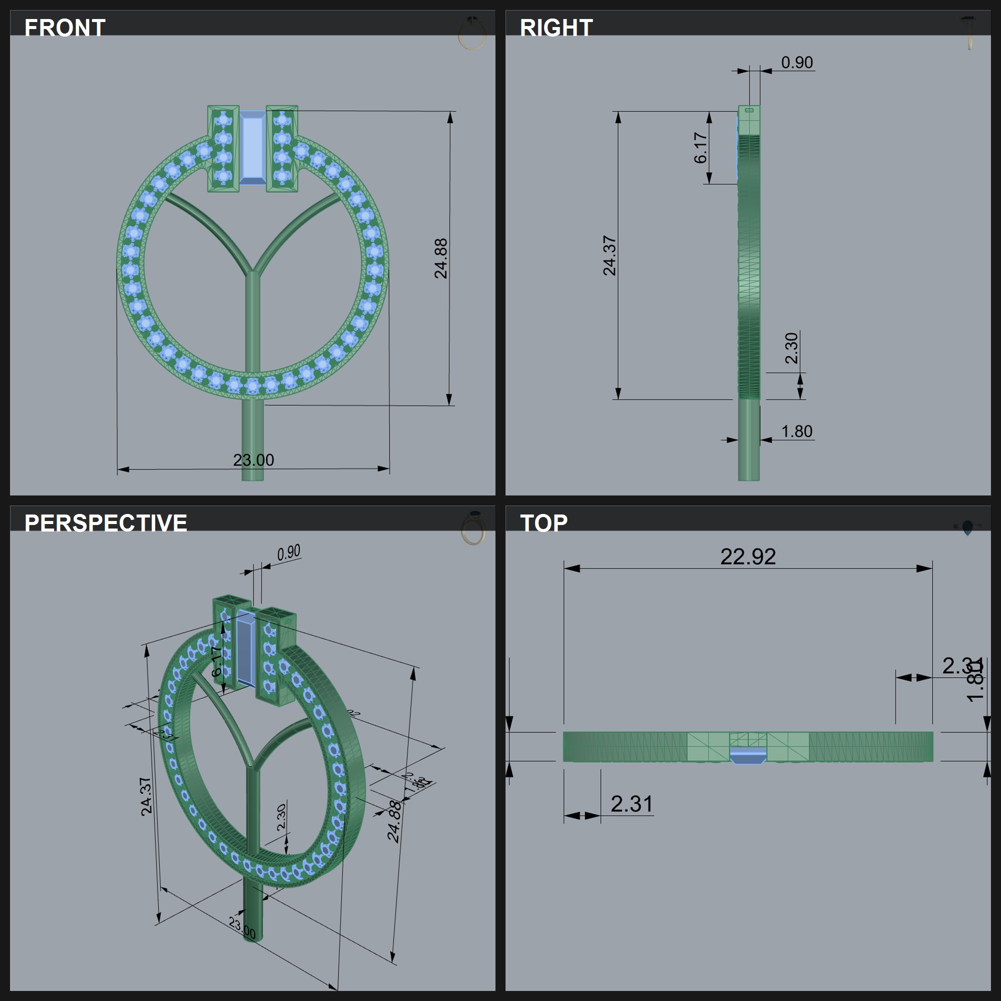 tiffany Abstract Circular Pendant with Diamond Baguettes — view 2