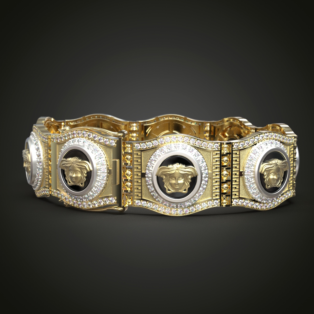 Medusa Head Greek Key Pavé Link Bracelet — view 2
