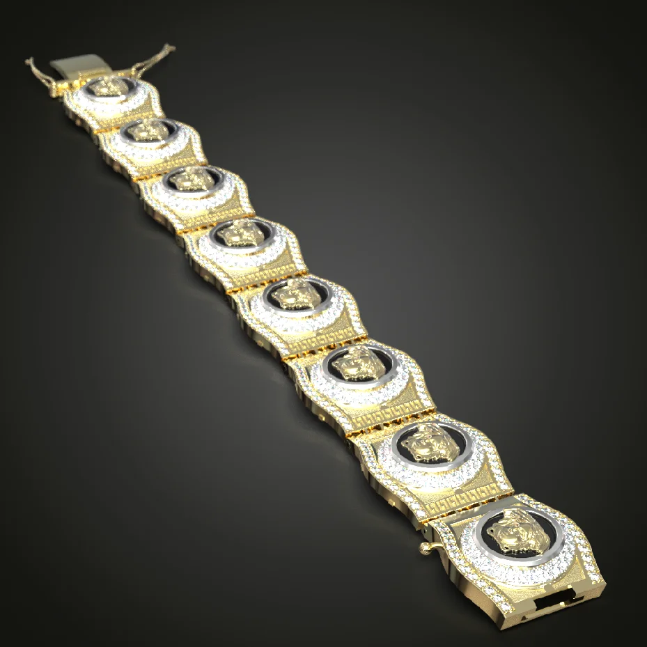 Medusa Head Greek Key Pavé Link Bracelet