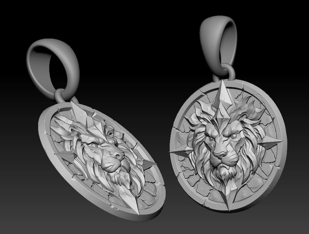 Royal Lion Medallion Pendant STL — view 6