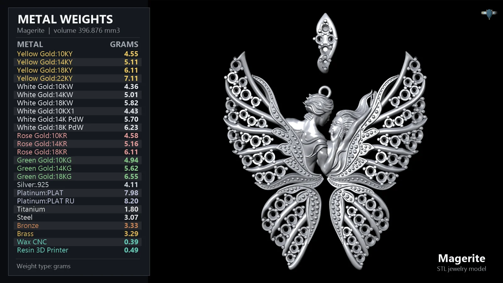 Romantic Lovers Kissing Butterfly Wing Pendant — view 3