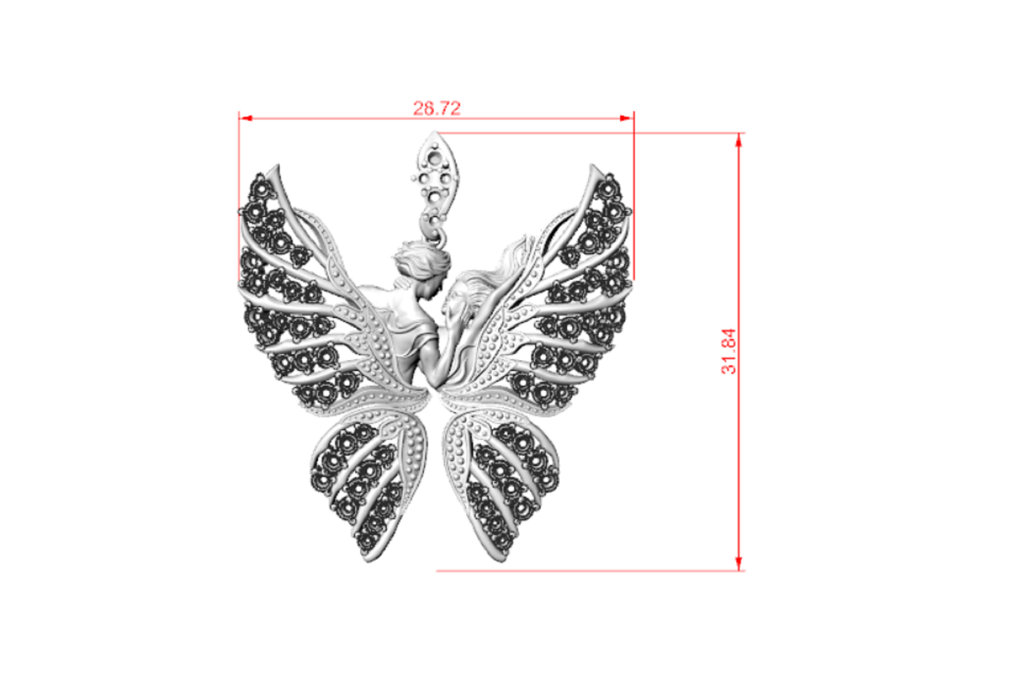 Romantic Lovers Kissing Butterfly Wing Pendant — view 6