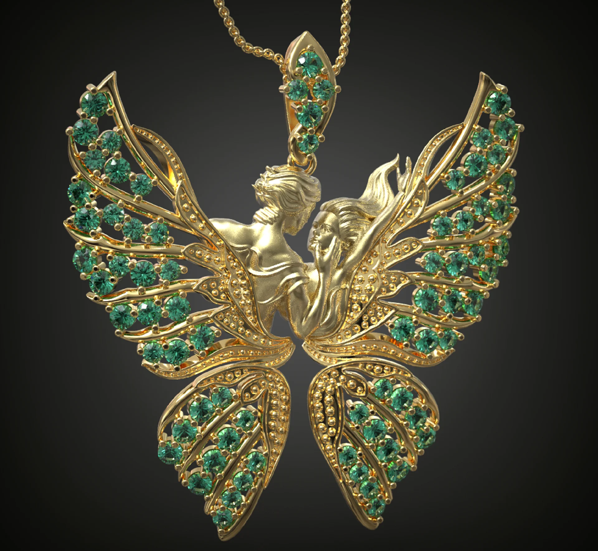 Romantic Lovers Kissing Butterfly Wing Pendant — view 4