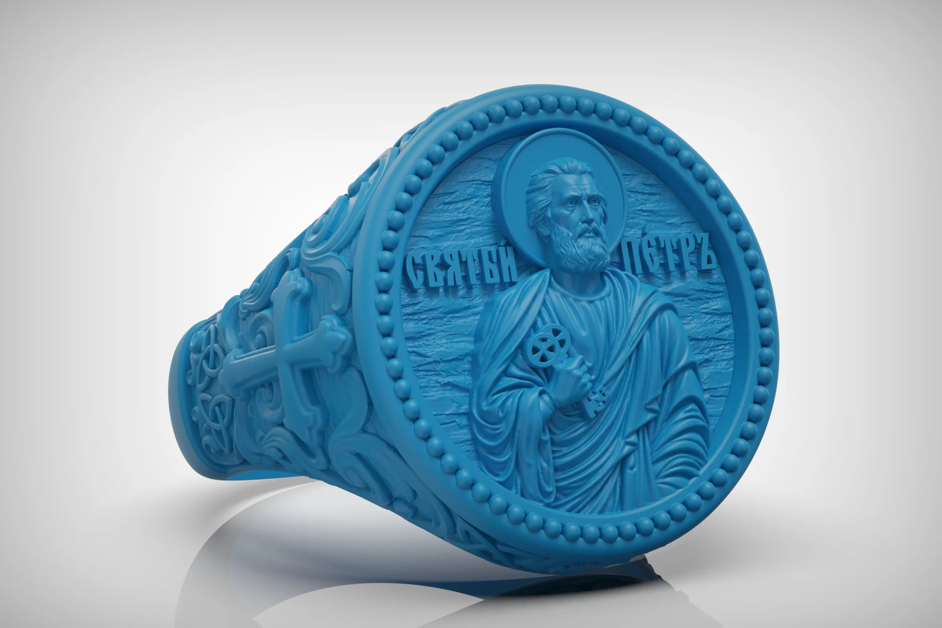 Ornate Saint Peter Religious Signet Ring — view 8