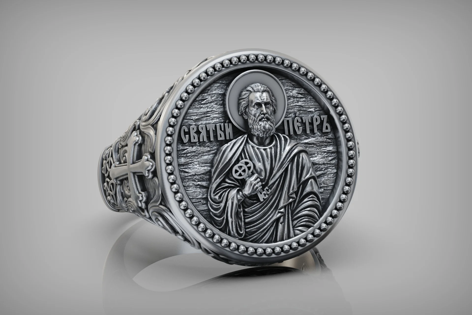 Ornate Saint Peter Religious Signet Ring — view 4