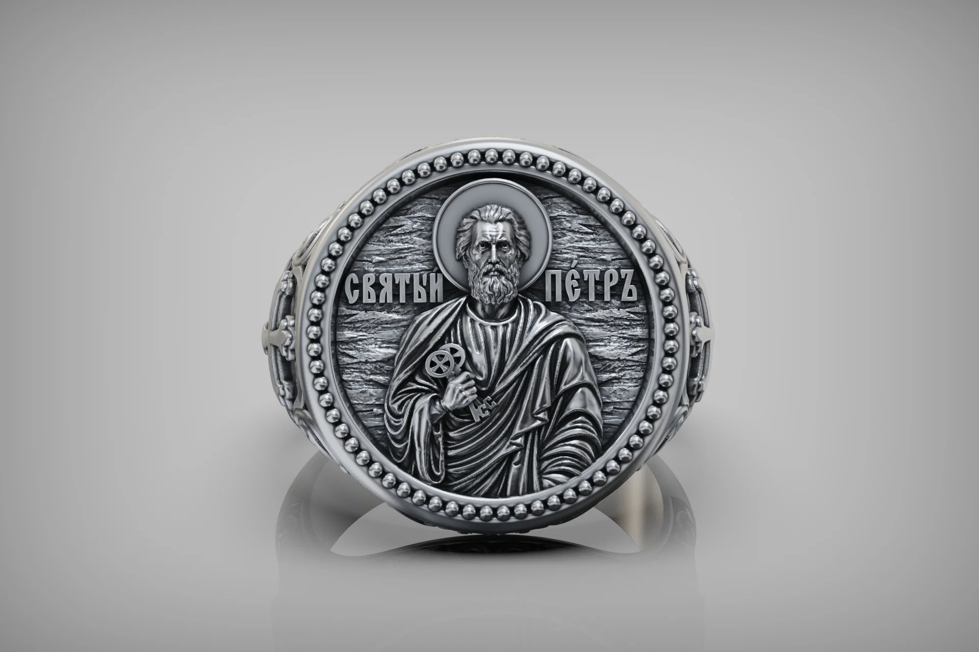 Ornate Saint Peter Religious Signet Ring — view 6