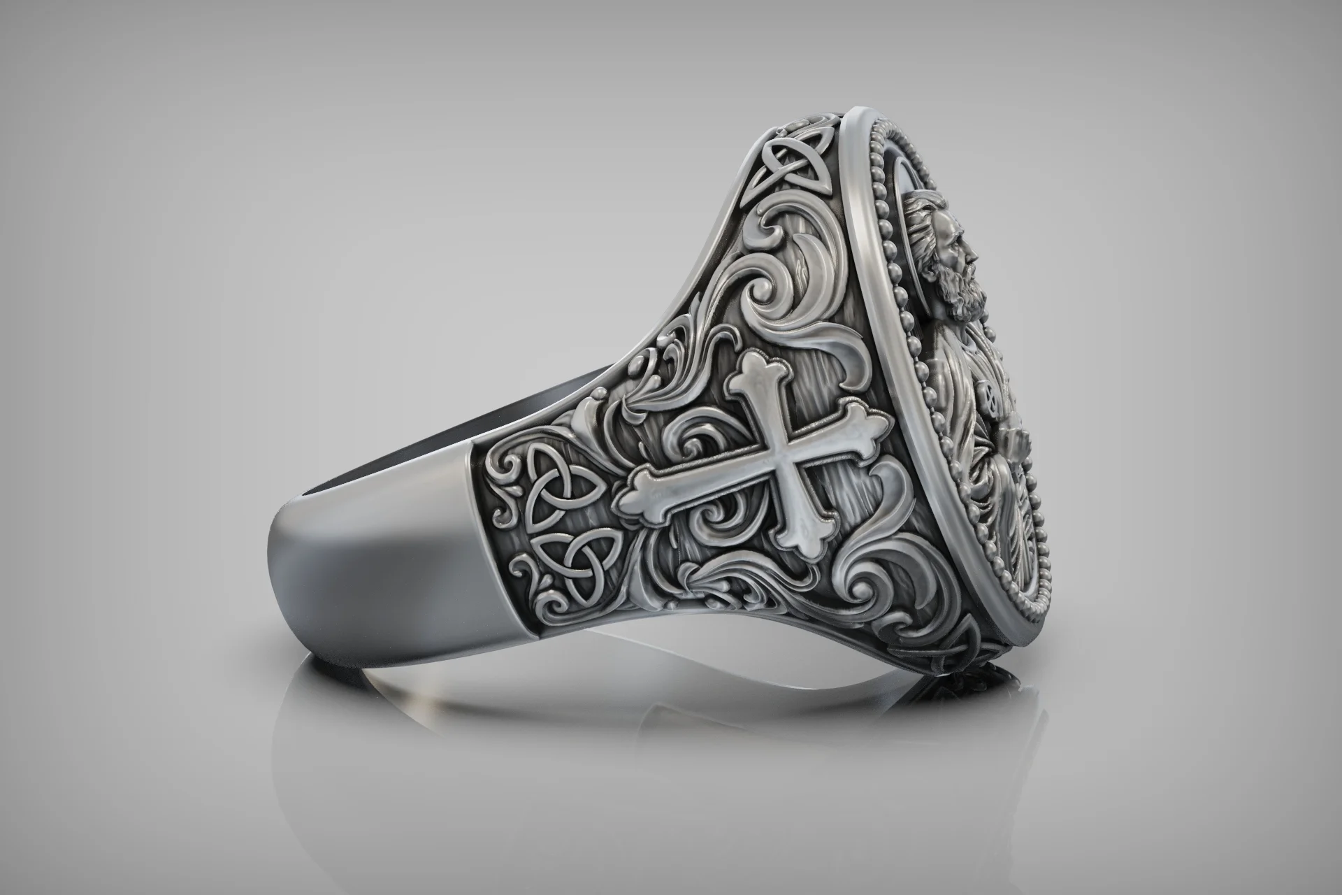 Ornate Saint Peter Religious Signet Ring — view 7
