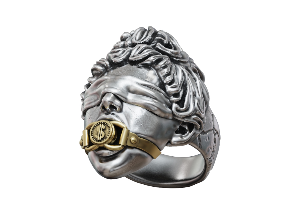 Antique Femida Statue Ring with Dollar Sign Gag — view 2