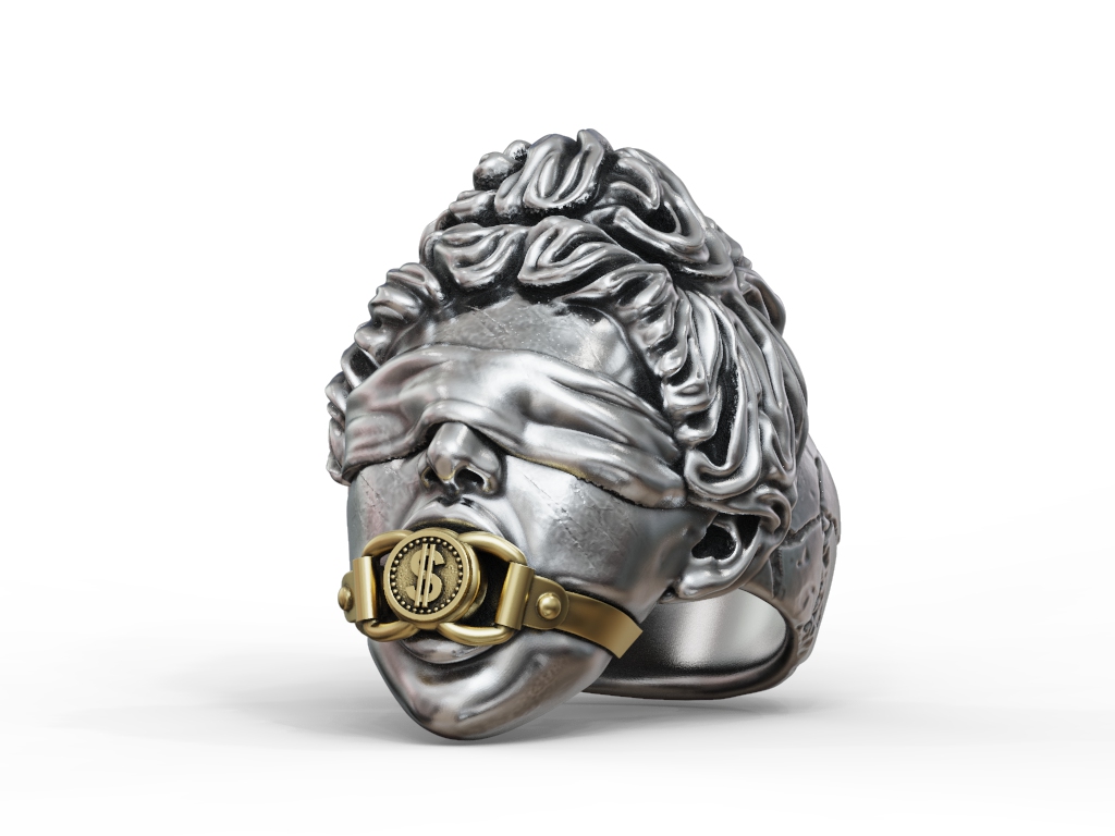 Antique Femida Statue Ring with Dollar Sign Gag