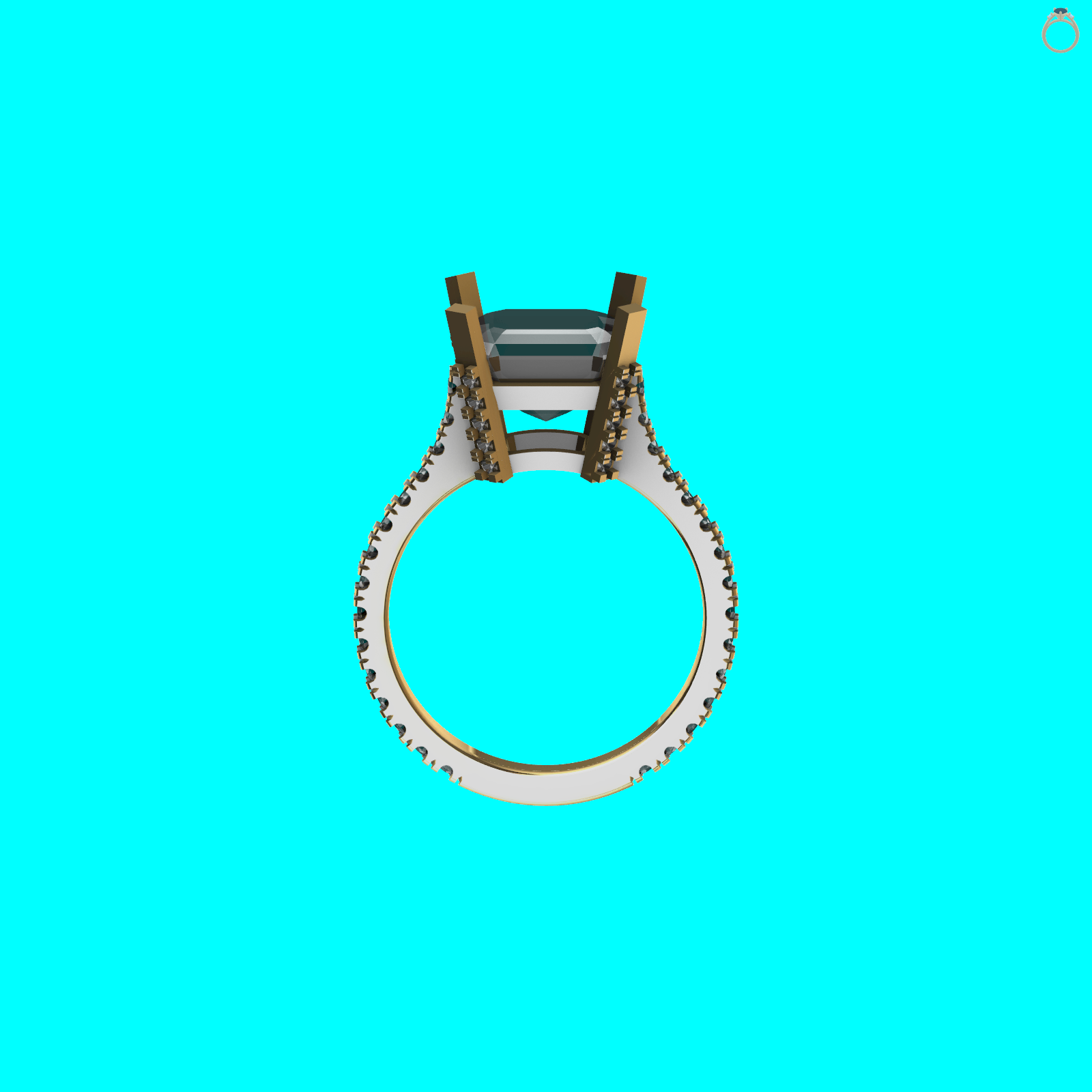 Emerald Square Solitaire Ring Pave Band — view 5