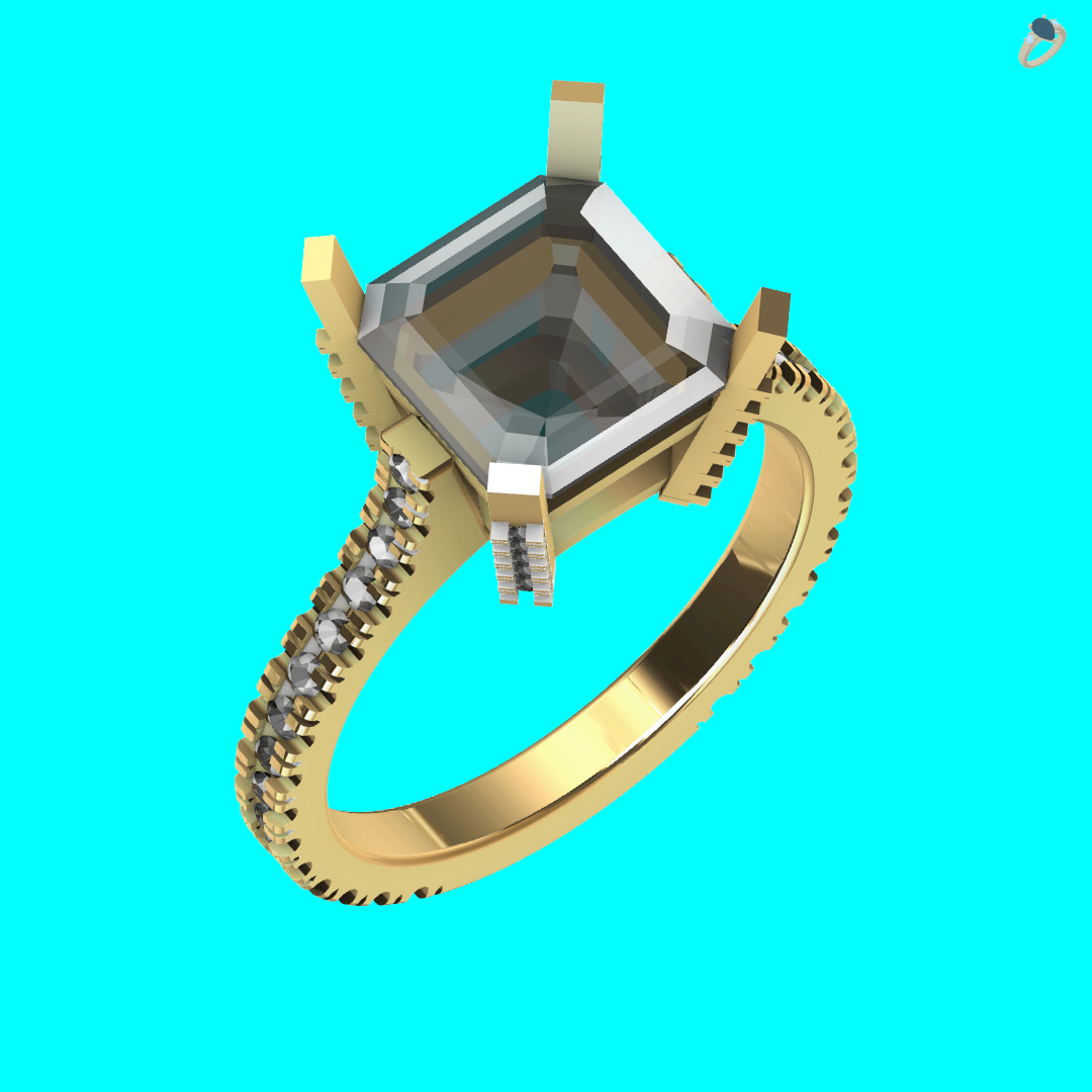 Emerald Square Solitaire Ring Pave Band