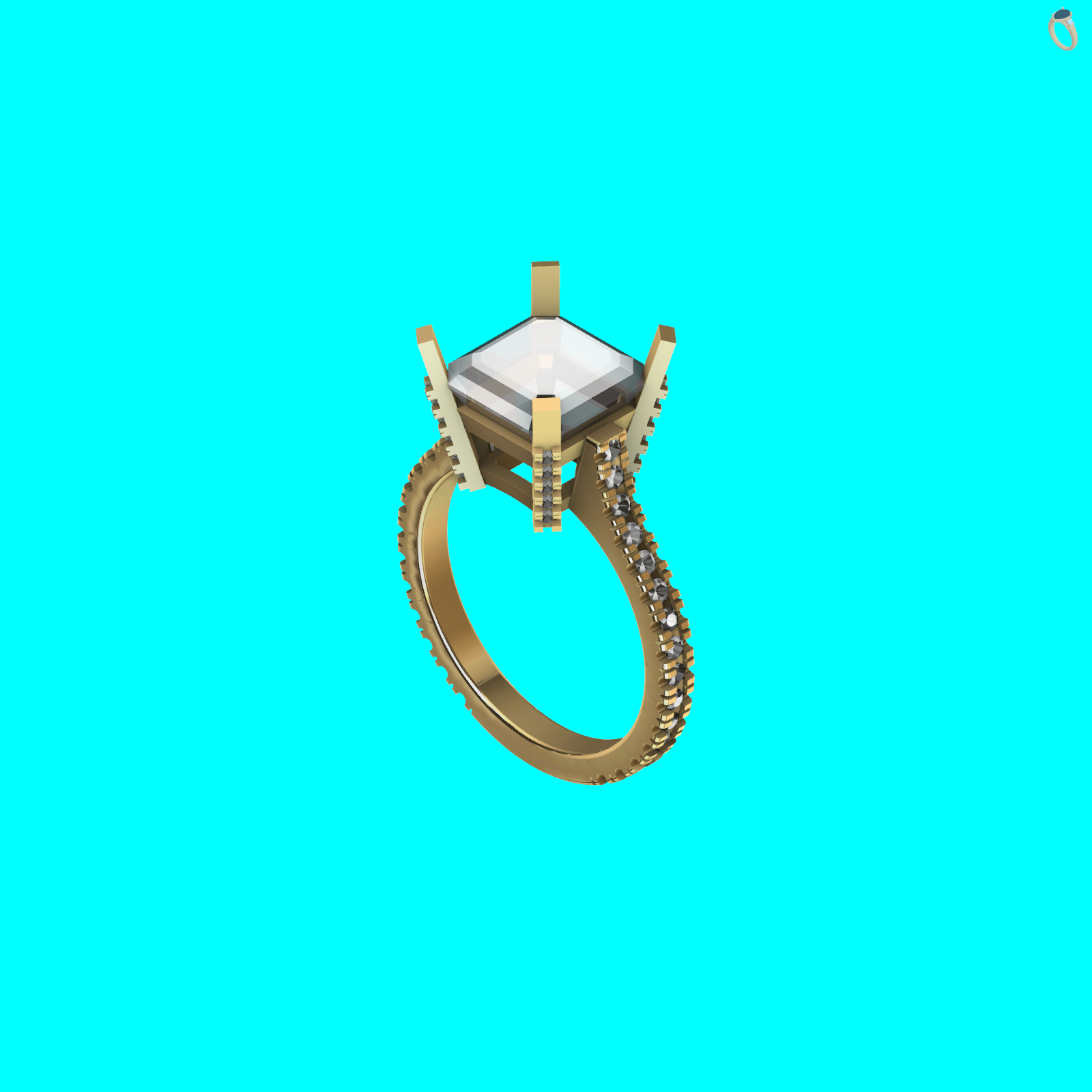 Emerald Square Solitaire Ring Pave Band — view 8