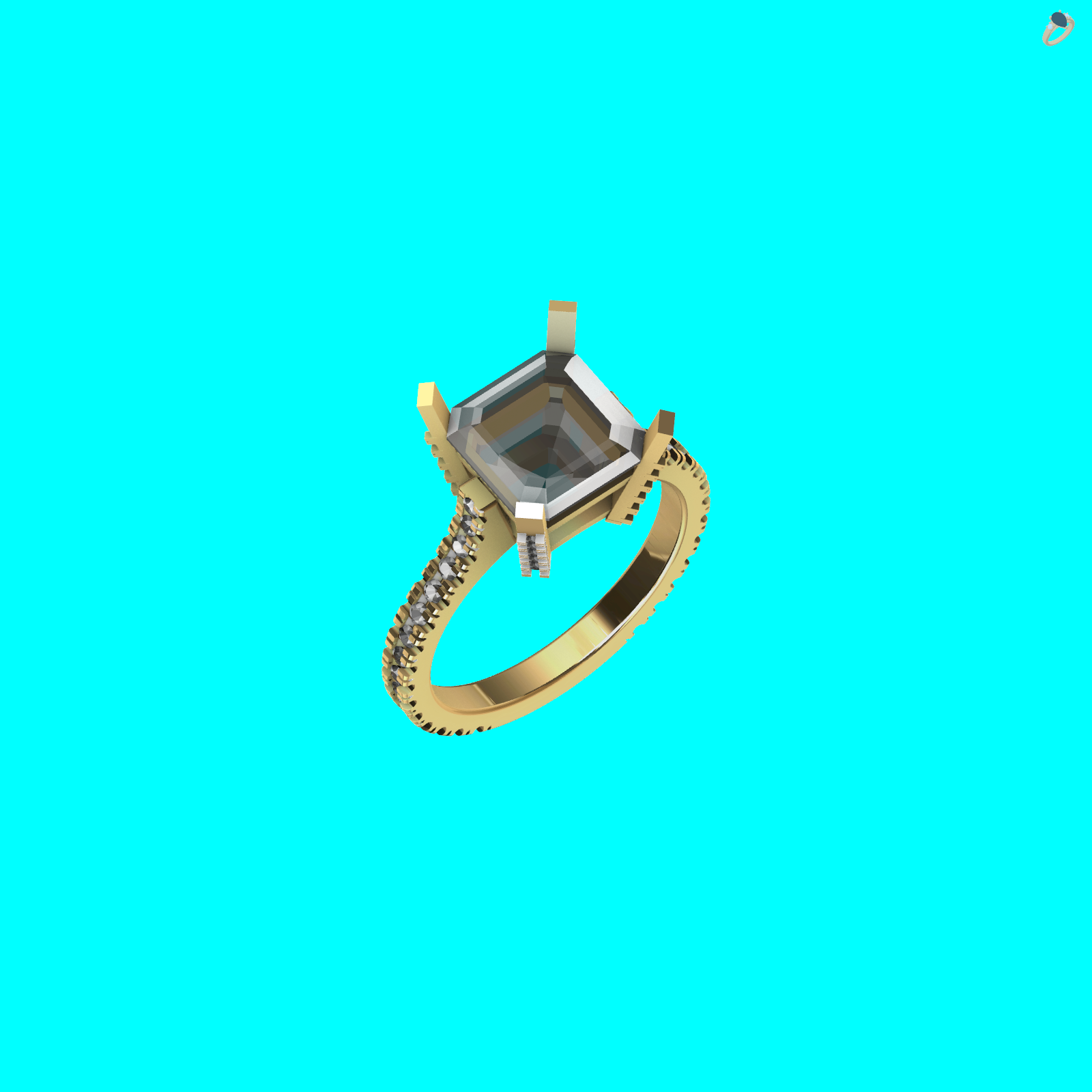 Emerald Square Solitaire Ring Pave Band — view 2