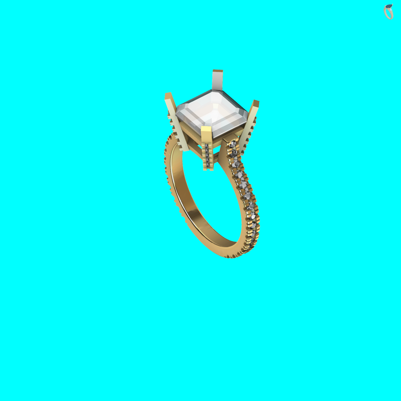 Emerald Square Solitaire Ring Pave Band — view 7
