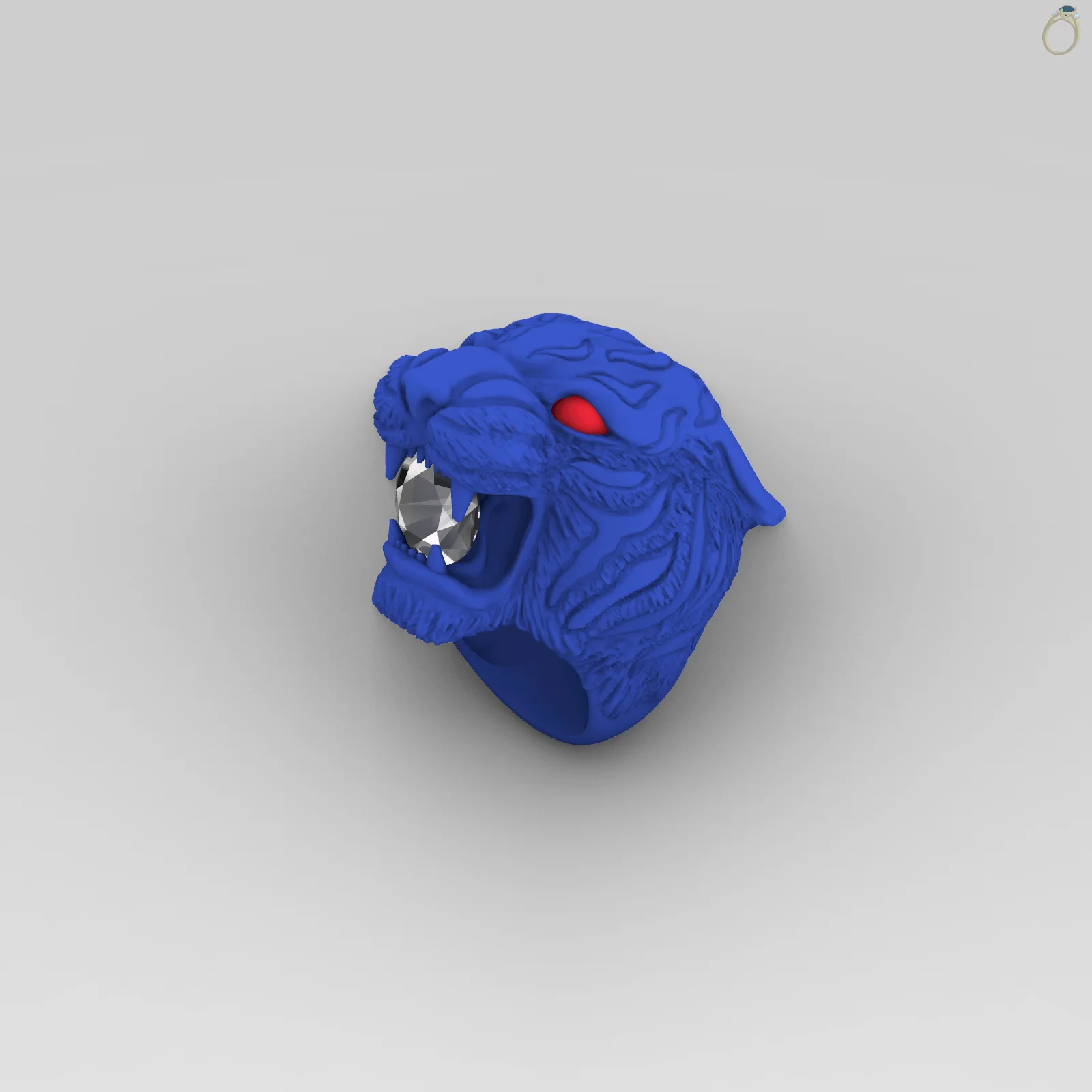 Tiger Head Ring with Round Gem — view 1