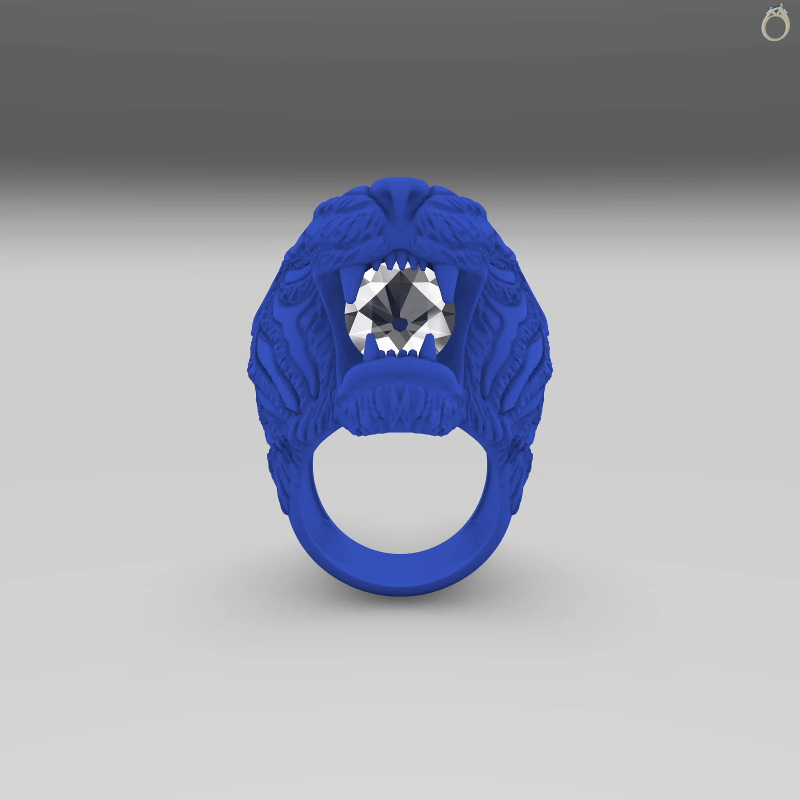 Tiger Head Ring with Round Gem — view 4