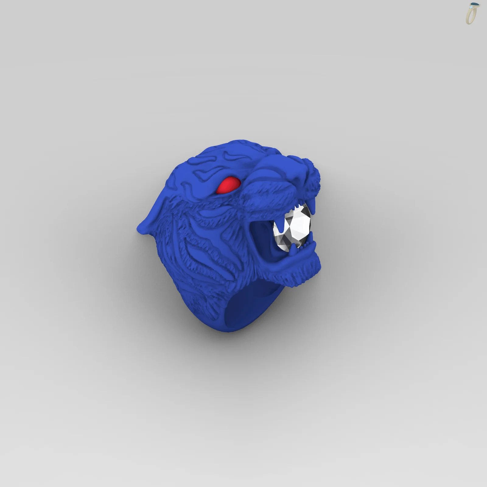 Tiger Head Ring with Round Gem — view 2