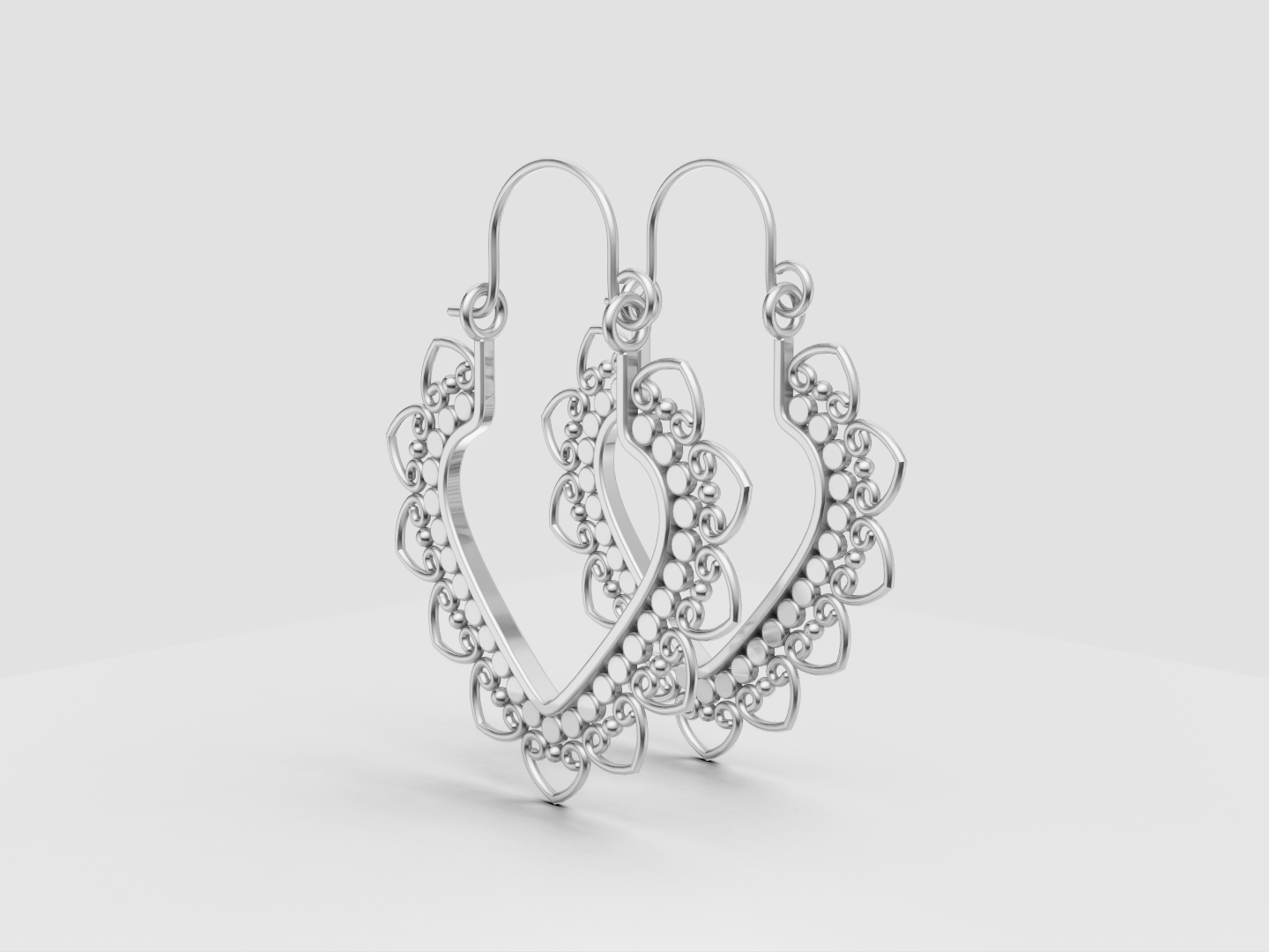 Ornamental Heart Filigree Hoop Earrings 3D Model — view 6
