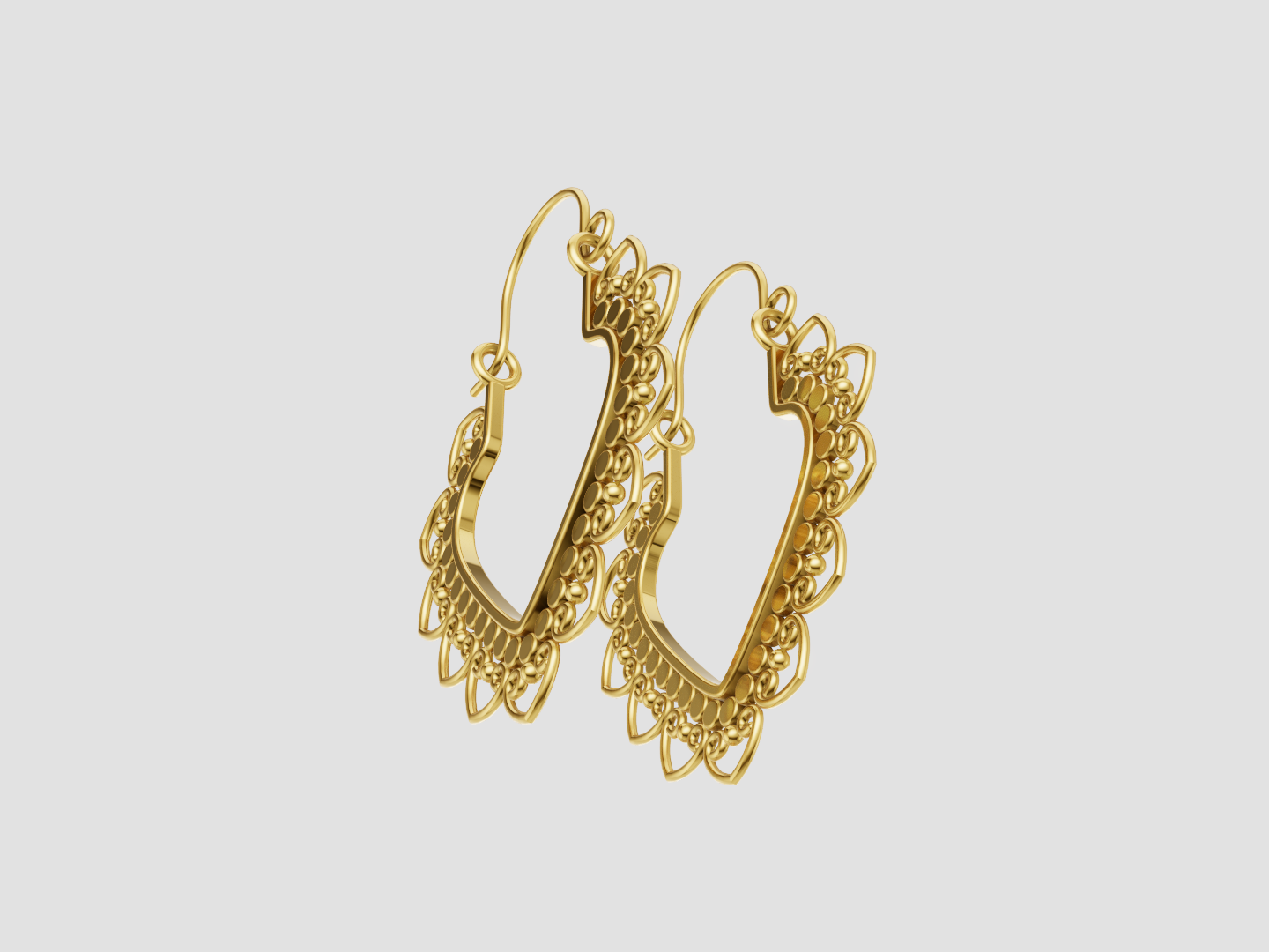 Ornamental Heart Filigree Hoop Earrings 3D Model — view 4