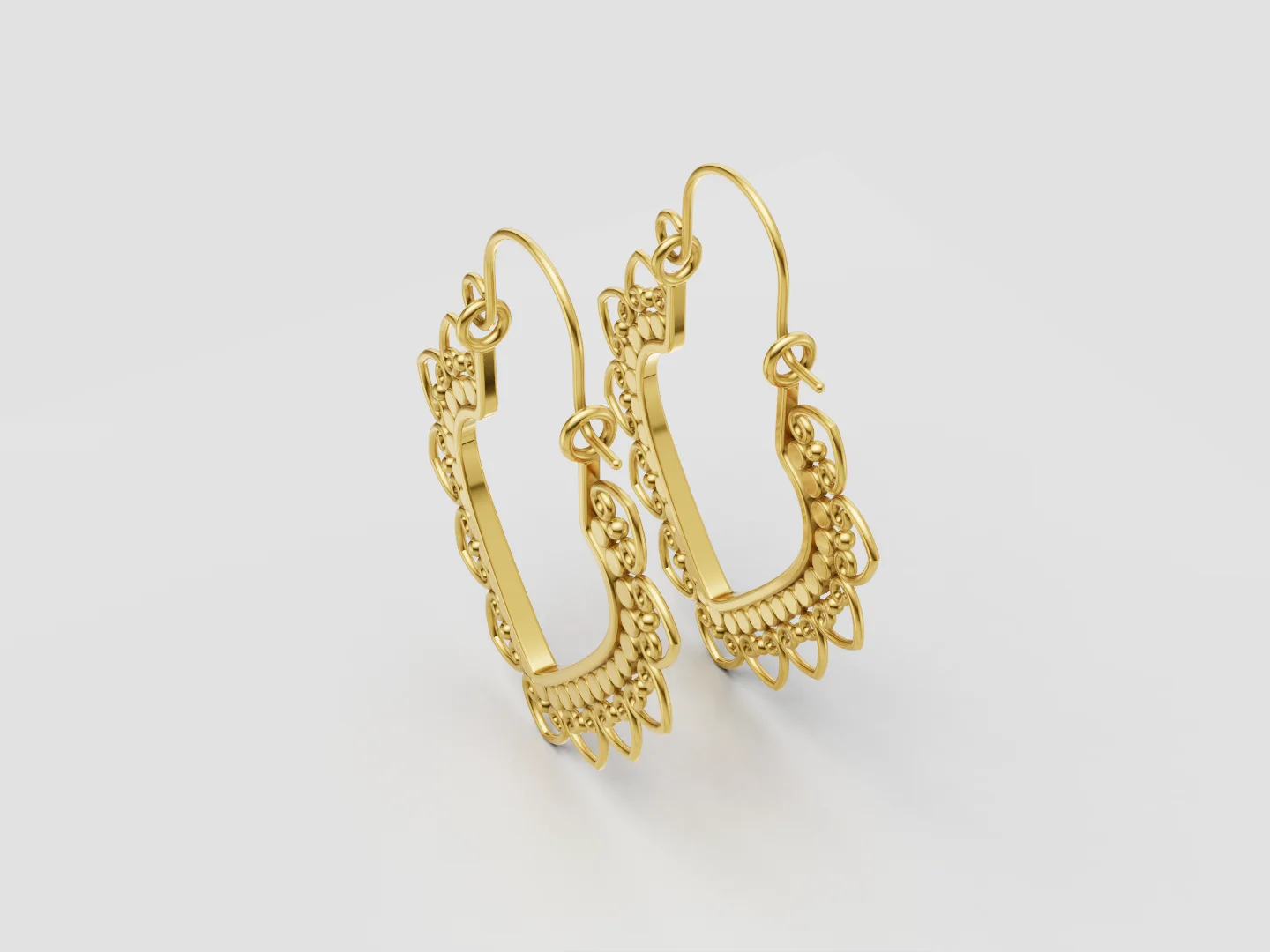 Ornamental Heart Filigree Hoop Earrings 3D Model — view 3