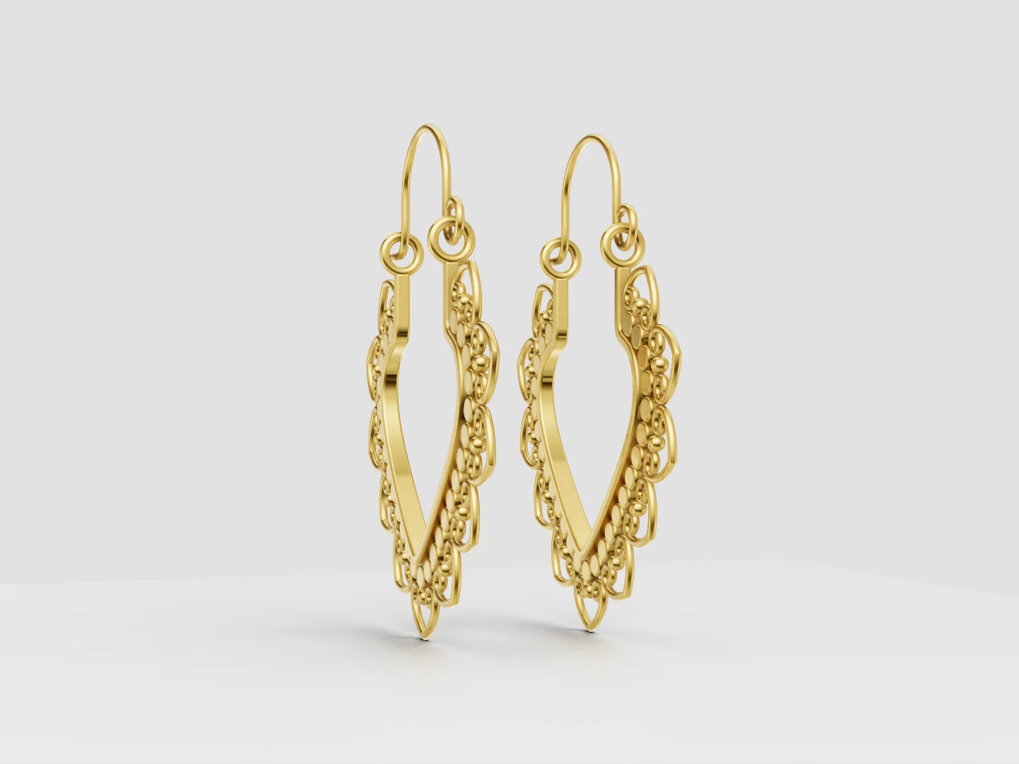 Ornamental Heart Filigree Hoop Earrings 3D Model — view 5