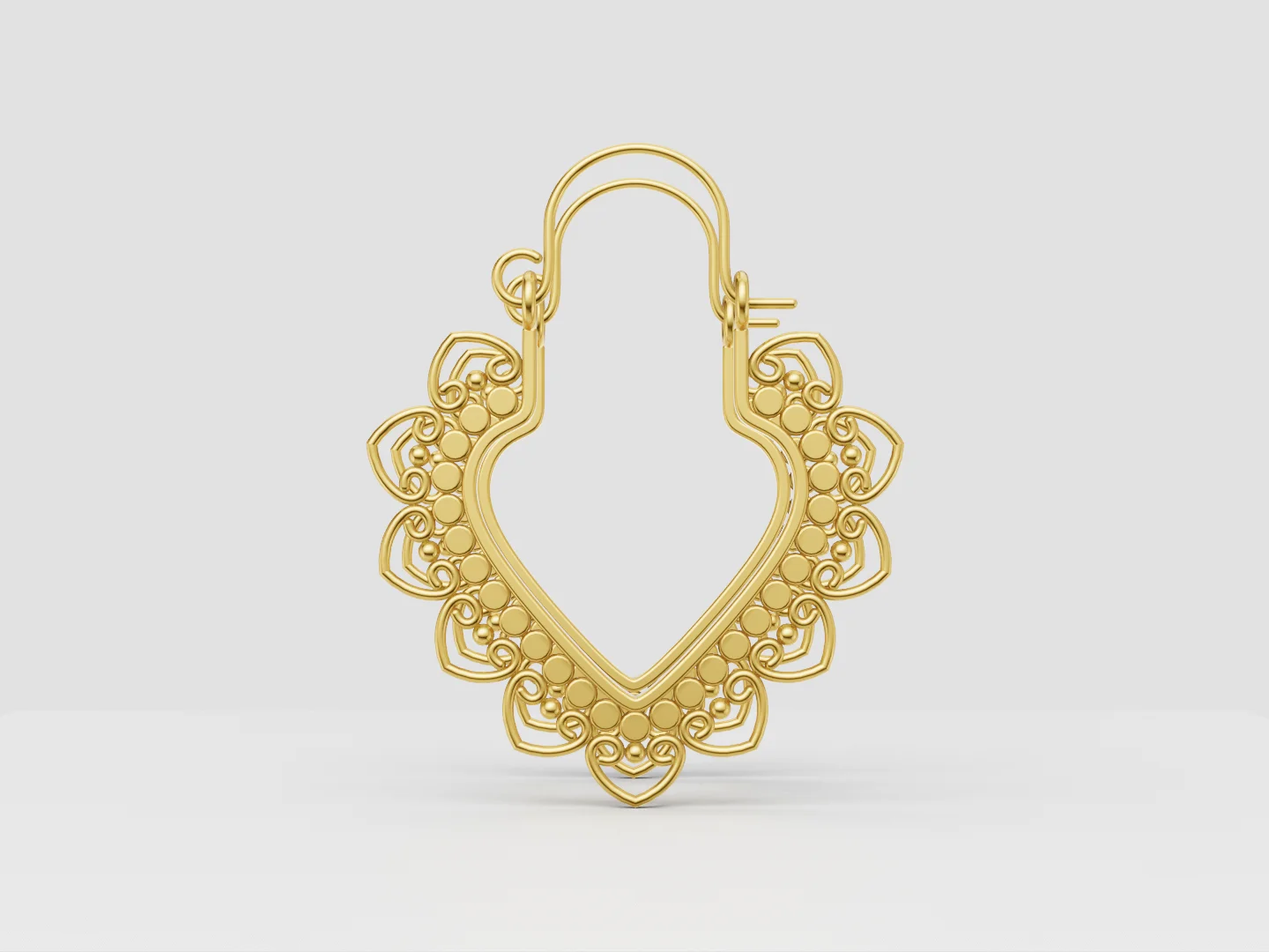 Ornamental Heart Filigree Hoop Earrings 3D Model — view 2