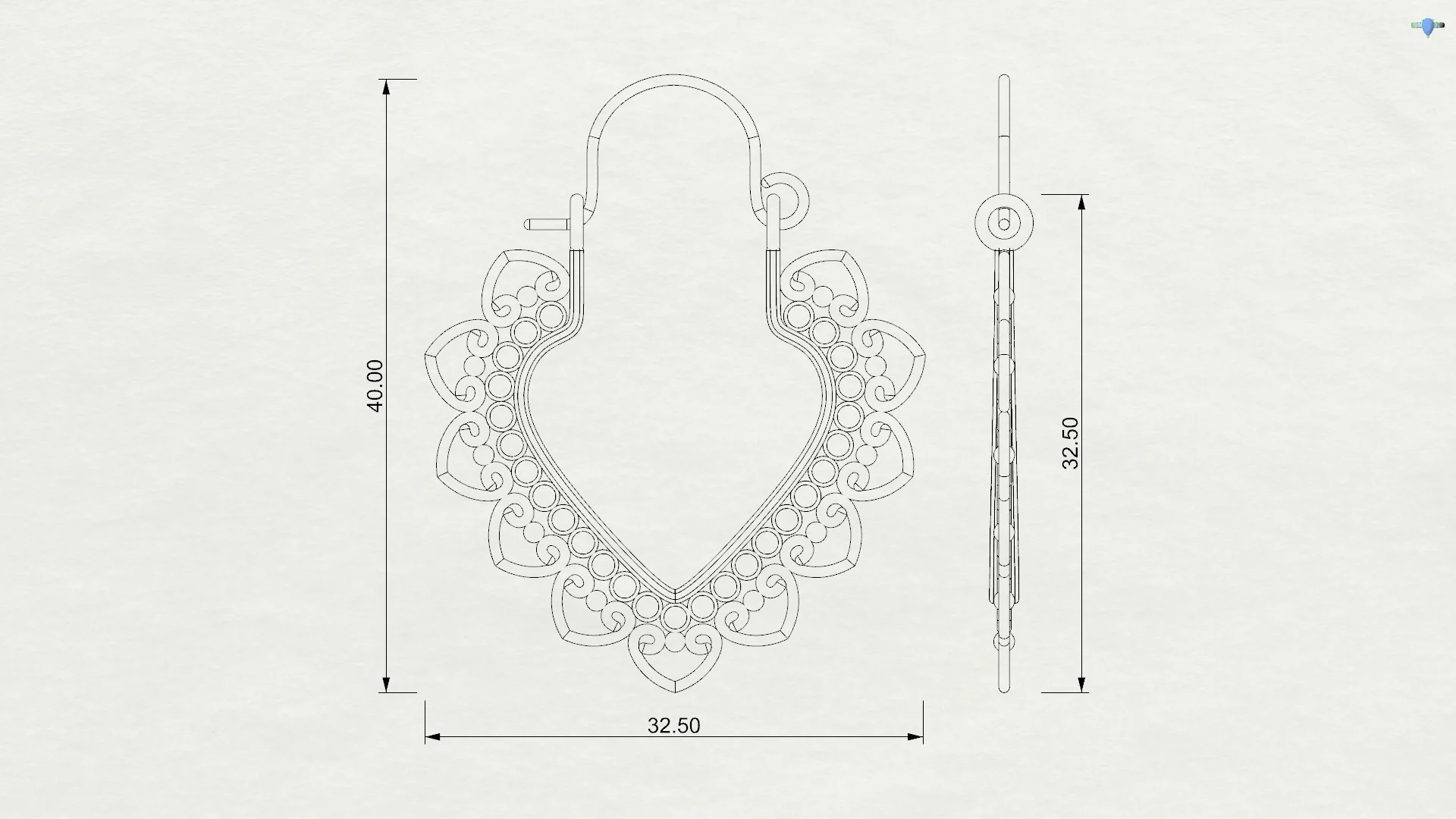Ornamental Heart Filigree Hoop Earrings 3D Model — view 7