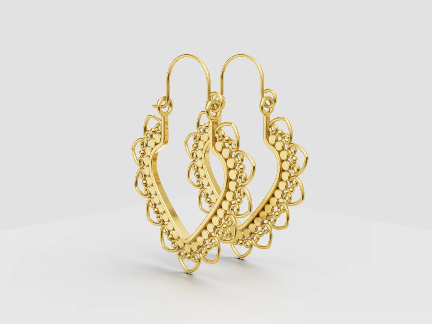 Ornamental Heart Filigree Hoop Earrings 3D Model