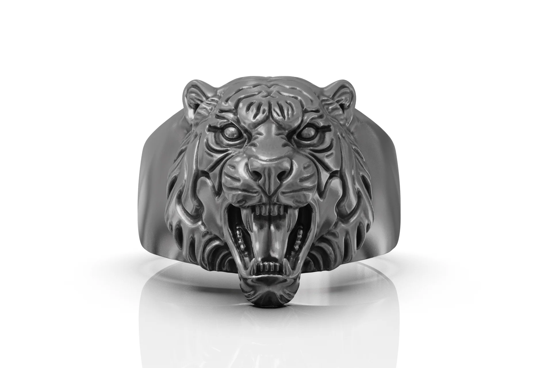 Striking Tiger Head Ring — view 2