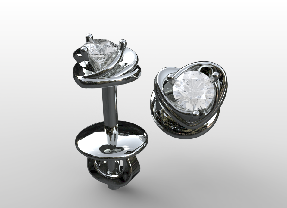 Flowing Heart Solitaire Diamond Stud Earrings