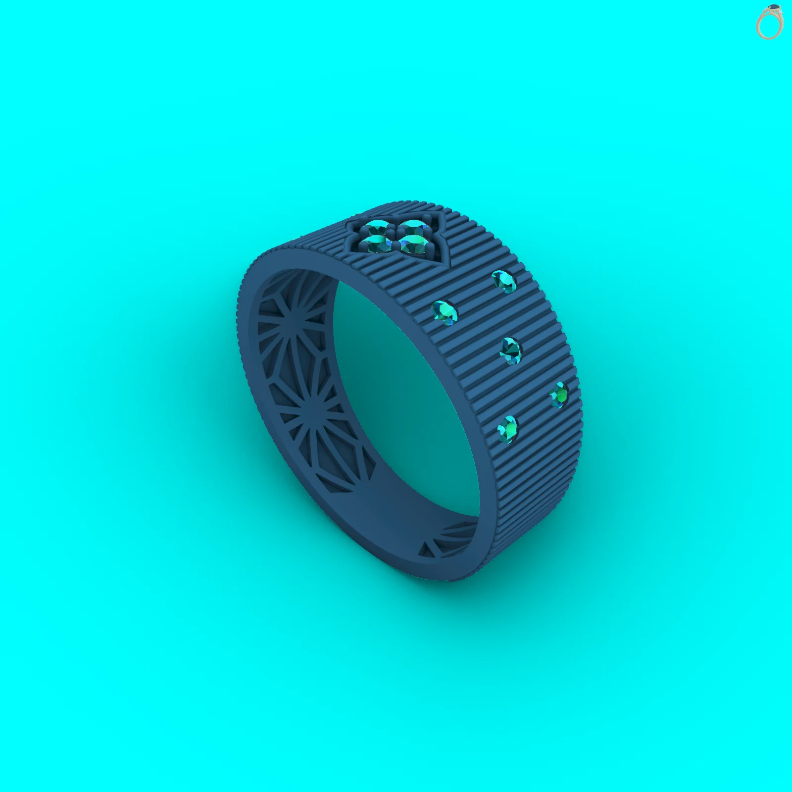 Quatrefoil Cluster Ribbed Band Ring — view 7