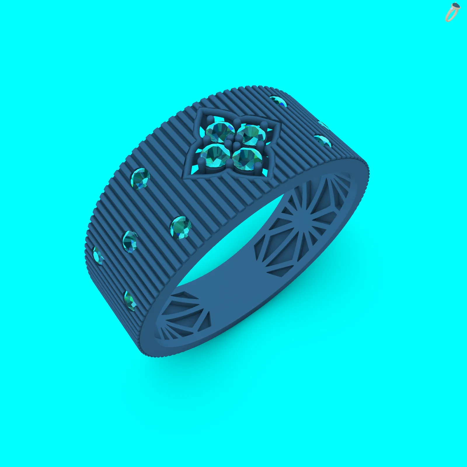 Quatrefoil Cluster Ribbed Band Ring