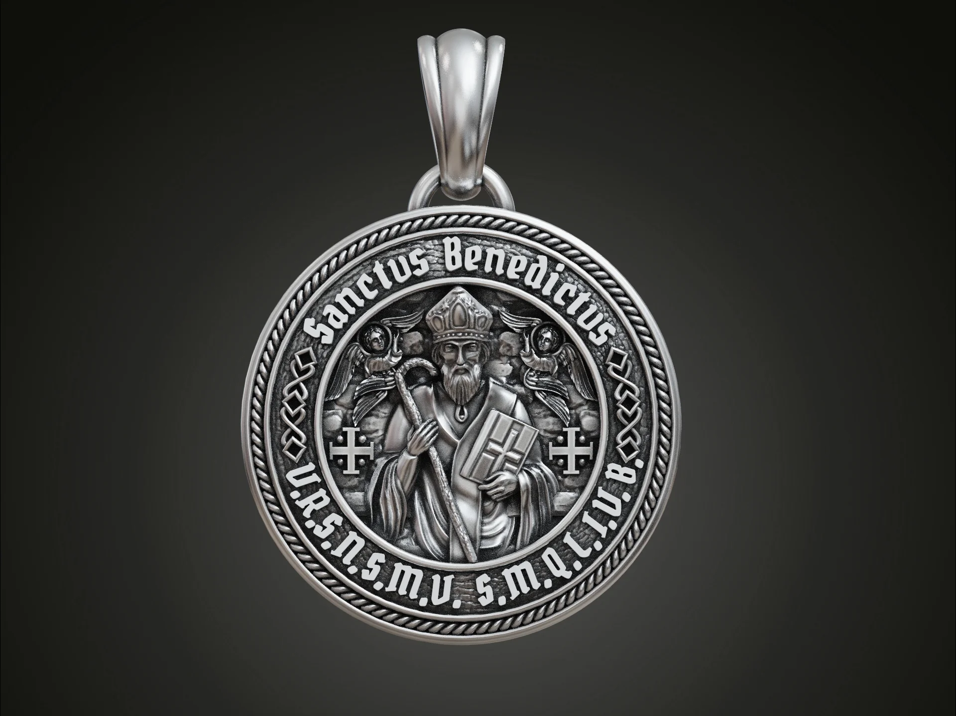 High Relief Saint Benedict Rope Border Medal Pendant
