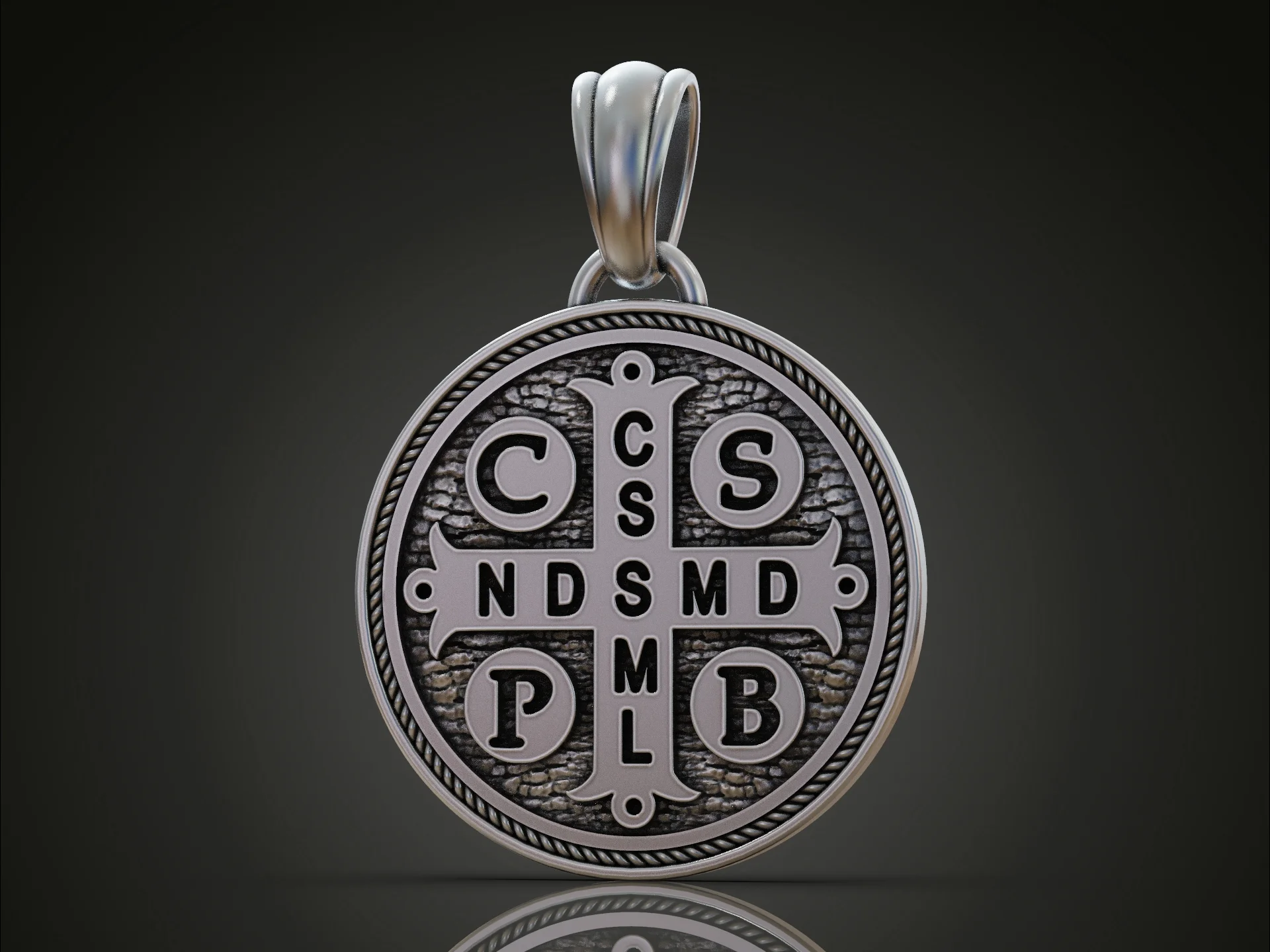 High Relief Saint Benedict Rope Border Medal Pendant — view 3